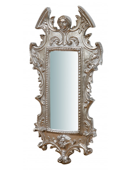 SPECCHIERA DA PARETE IN LEGNO FINITURA FOGLIA ARGENTO ANTICATO L34XPR4XH64 CM. MADE EM ITÁLIA