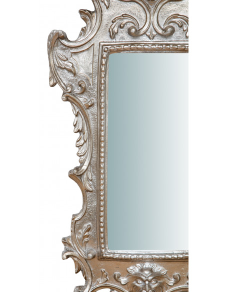 SPECCHIERA DA PARETE IN LEGNO FINITURA FOGLIA ARGENTO ANTICATO L34XPR4XH64 CM. MADE EM ITÁLIA