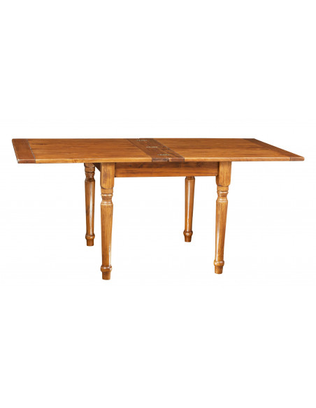 Square table with solid wood extension. Made by hand, Made in Italy. View with open extension