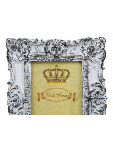 PORTAFOTO DA APPOGGIO VERTICALE/ORIZZONTALE IN RESINA FINITURA BIANCO ANTICATA L10,5XPR2XH13 CM  PORTAFOTO DA APPOGGIO VERTICALE/ORIZZONTALE IN RESINA FINITURA BIANCO ANTICATA L10,5XPR2XH13 CM