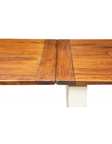 Tavolo Country allungabile in legno massello di tiglio struttura bianca anticata piano noce 220x100x80 cm. Made in Italy Tavolo Country allungabile in legno massello di tiglio struttura bianca anticata piano noce 220x100x80 cm. Made in Italy
