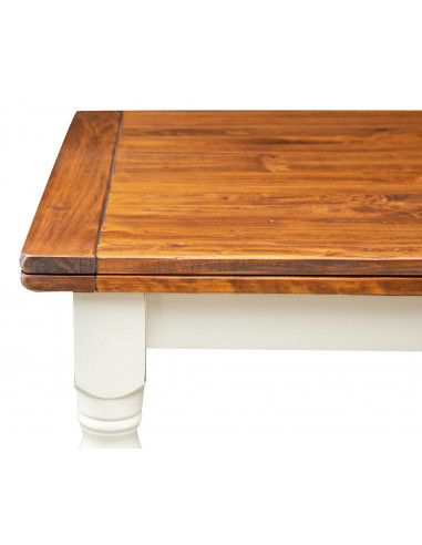 Tavolo Country allungabile in legno massello di tiglio struttura bianca anticata piano noce 220x100x80 cm. Made in Italy Tavolo Country allungabile in legno massello di tiglio struttura bianca anticata piano noce 220x100x80 cm. Made in Italy