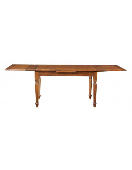 Country style solid lime wood walnut finish  W140xDP80xH80 cm sized extensible table. Made in Italy