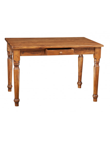 Tavolo scrittoio Country in legno massello di tiglio finitura noce 120x80x80 cm. Made in Italy