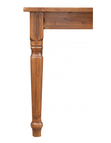 Table fixe de pays en bois massif. Détail du côté avec la jambe. Fabriqué en Italie Table fixe de pays en bois massif. Détail du côté avec la jambe. Fabriqué en Italie