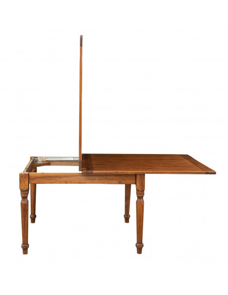 Country-style solid lime wood, walnut finish W120xDP120xH80 cm sized extensible table. Made in Italy