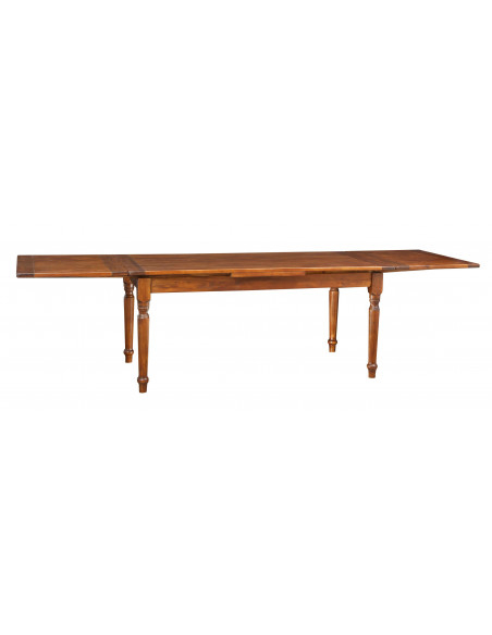 Country wooden extending table, Made in Italy. View with open extensions.