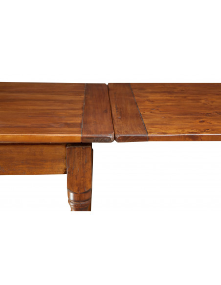 Mesa extensible de madera del país, Made in Italy. Detalle con extensión abierta.