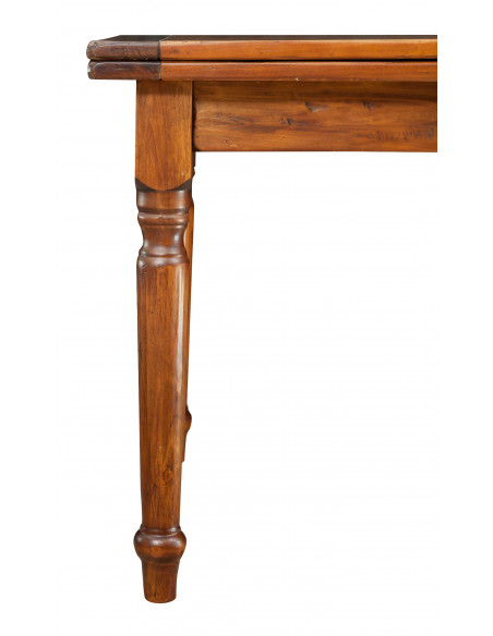 Mesa extensible de madera del país, Made in Italy. Detalle lateral con pierna.