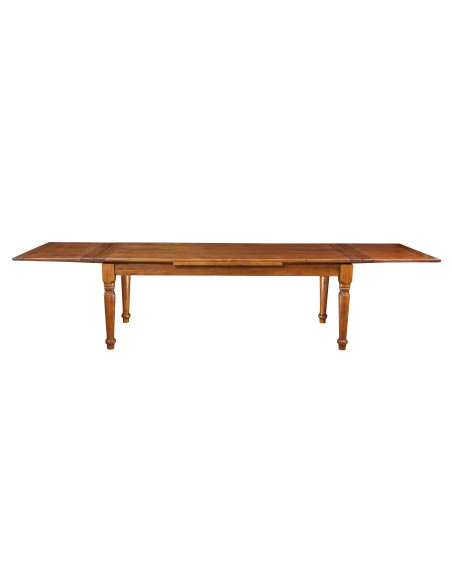 Mesa Country extensível em madeira maciça de lima, acabamento em nogueira, 220x100x80 cm. Feito na Itália