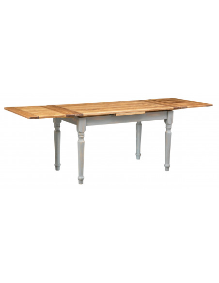 Tavolo allungabile  in legno massello di tiglio  grigio-naturale, completamente aperto. Fatto a mano by Biscottini