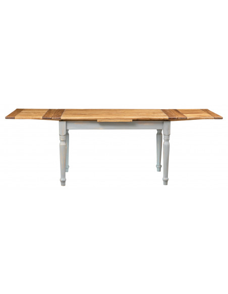 Table à rallonge en bois de chaux naturelle solide, avec rallonges ouvertes. Fait à la main par Biscottini