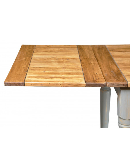 Extendable table in solid wood of natural-gray linden, open extension. Handmade by Biscottini