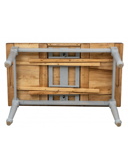 Table extensible en bois de chaux gris-naturel massif: mécanisme d'extension. Fait à la main par Biscottini