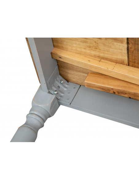 Table à rallonge en bois de tilleul gris-naturel massif: fixation de la jambe. Fait à la main par Biscottini