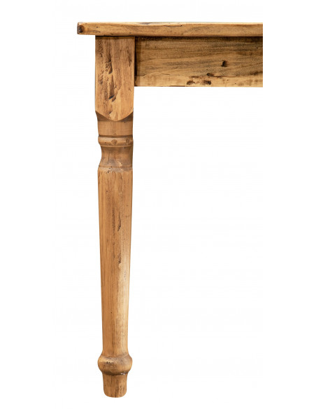 Square Country table in solid lime wood natural finish. Side detail with leg. Made in Italy