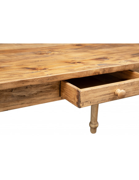 Tavolo scrittoio Country in legno massello di tiglio finitura naturale 120x80x80 cm. Made in Italy