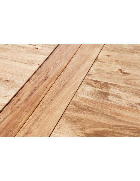 Mesa extensible rectangular de madera maciza, hecha a mano, Made in Italy. Detalle del suelo natural.