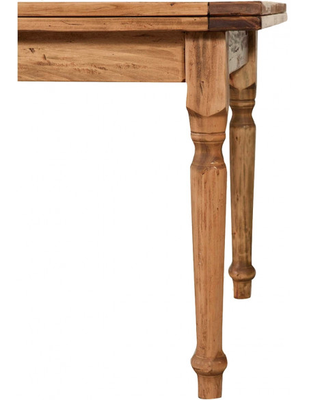 Mesa extensible rectangular de madera maciza, hecha a mano, Made in Italy. Vista lateral con patas