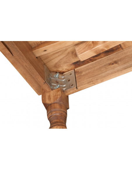 Mesa extensible rectangular de madera maciza, hecha a mano, Made in Italy. Detalle de la fijación de la pierna.
