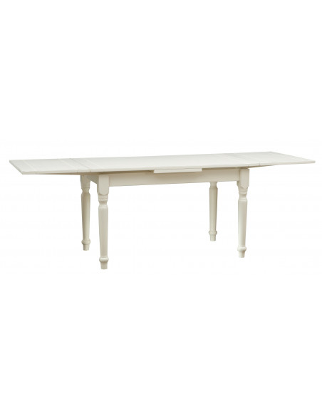 Shabby mesa extensible en madera acabado blanco con extensiones abiertas. Por Biscottini