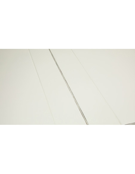 Tavolo allungabile Shabby  in legno finitura bianca: particolare del piano con l'allunga aperta. By Biscottini