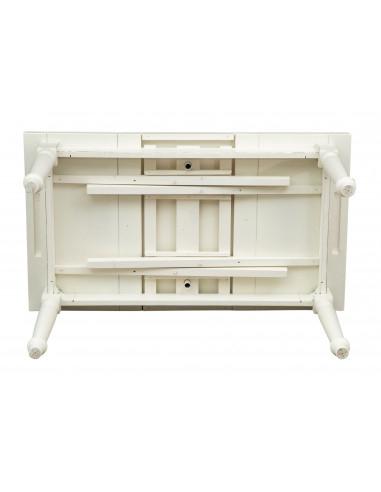 Shabby mesa extensible en madera acabado blanco visto desde abajo. Por Biscottini Shabby mesa extensible en madera acabado blanco visto desde abajo. Por Biscottini