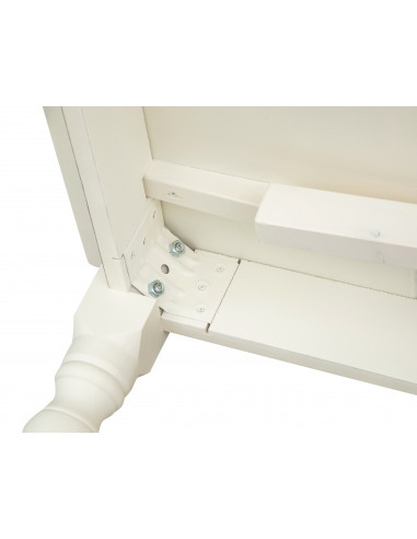 Shabby mesa extensible en madera acabado blanco: detalle del retenedor de la pierna. Por Biscottini Shabby mesa extensible en madera acabado blanco: detalle del retenedor de la pierna. Por Biscottini