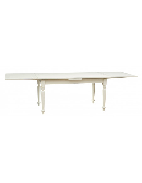 Mesa extensível country em madeira maciça de lima com acabamento branco antigo 160x90x80 cm. Feito na Itália