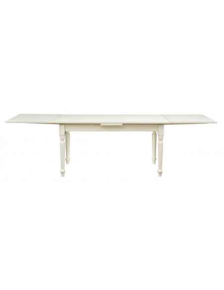 Mesa extensível country em madeira maciça de lima com acabamento branco antigo 160x90x80 cm. Feito na Itália