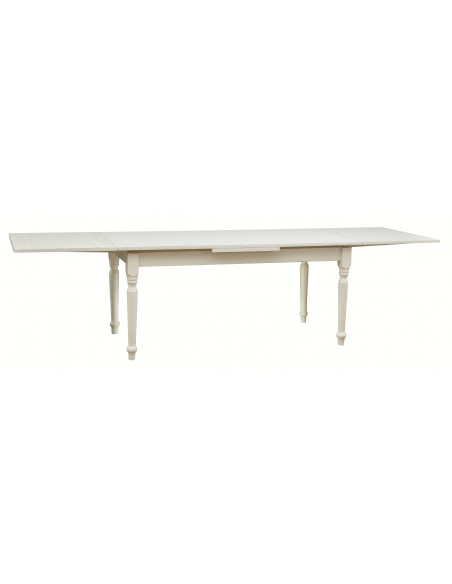 Mesa extensível country em madeira maciça de lima com acabamento branco antigo 180x90x80 cm. Feito na Itália