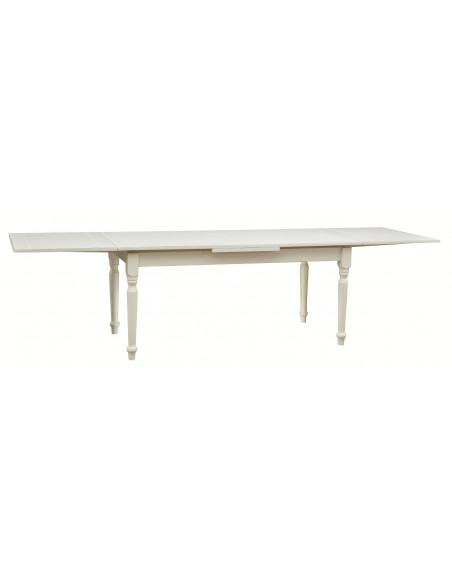 Country style solid lime wood antiqued white finish W180xDP90xH80 cm sized extensible table. Made in Italy