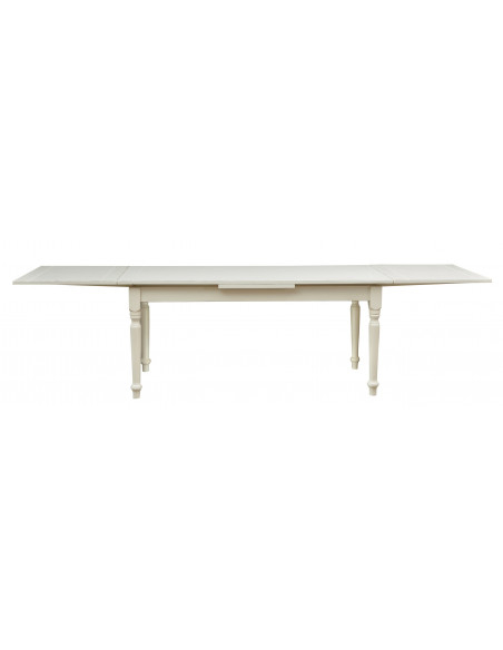Mesa extensível country em madeira maciça de lima com acabamento branco antigo 180x90x80 cm. Feito na Itália