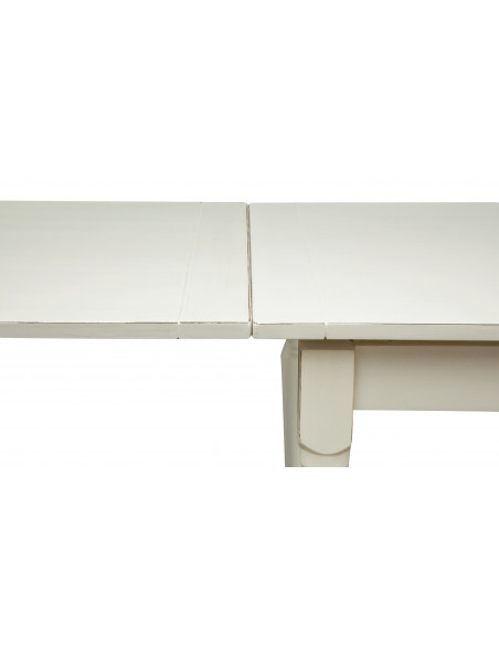 Mesa extensível country em madeira maciça de lima com acabamento branco antigo 180x90x80 cm. Feito na Itália