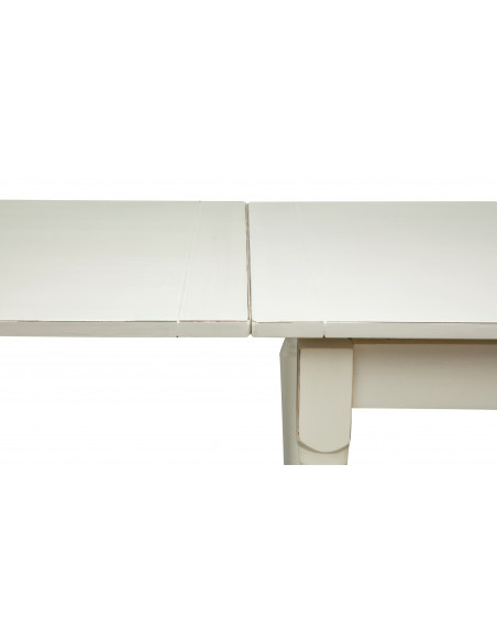 Country style solid lime wood antiqued white finish W180xDP90xH80 cm sized extensible table. Made in Italy