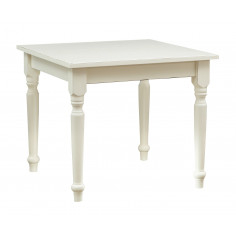 Table à rallonge style champêtre en tilleul massif, finition blanche antique L90xPR90xH78 cm