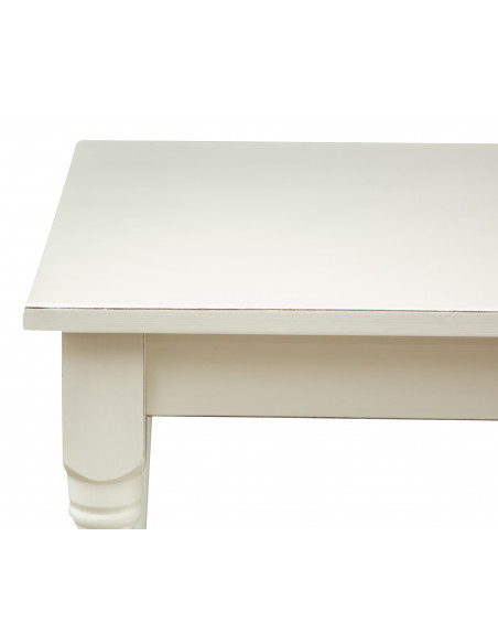 Country-style solid lime wood antiqued white finish W90xDP90xH78 cm sized table. Made in Italy