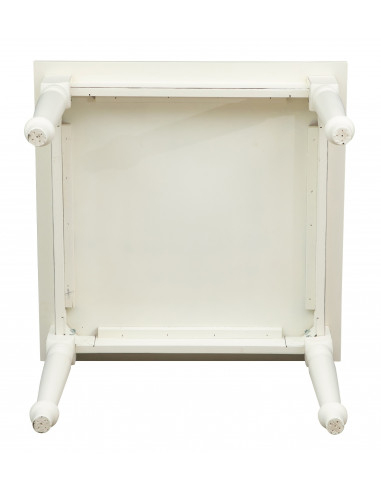 Table à rallonge style champêtre en tilleul massif, finition blanche antique L90xPR90xH78 cm Table à rallonge style champêtre en tilleul massif, finition blanche antique L90xPR90xH78 cm