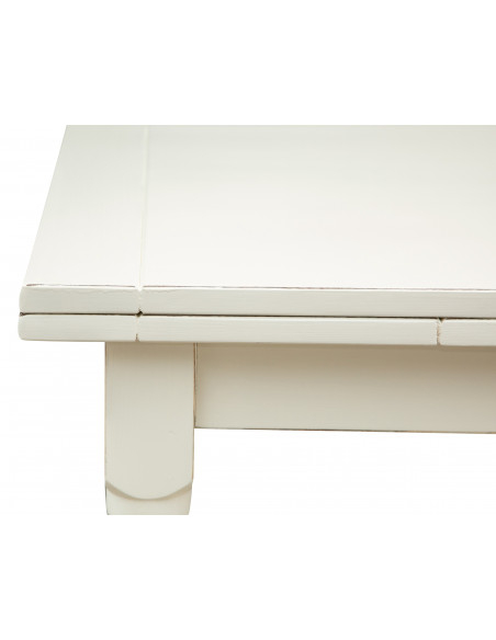 Mesa Country extensível em madeira maciça de lima com acabamento branco antigo de 120x80x80 cm. Feito na Itália