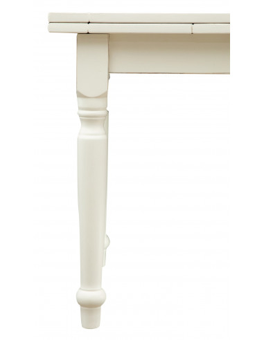 Table à rallonge style champêtre en tilleul massif, finition blanche antique L120xPR80xH80 cm Table à rallonge style champêtre en tilleul massif, finition blanche antique L120xPR80xH80 cm