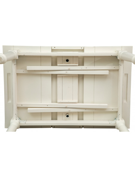 Mesa Country extensível em madeira maciça de lima com acabamento branco antigo de 120x80x80 cm. Feito na Itália