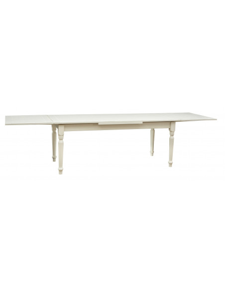 Country-style solid lime wood antiqued white finish W200XDP90XH80 cm sized extensible table. Made in Italy