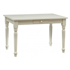 Table à rallonge style champêtre en tilleul massif, finition blanche antique L120xPR80xH80 cm