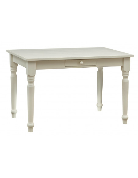Tavolo scrittoio Country in legno massello di tiglio finitura bianca anticata 120x80x80 cm. Made in Italy
