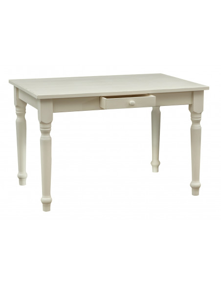Tavolo scrittoio Country in legno massello di tiglio finitura bianca anticata 120x80x80 cm. Made in Italy