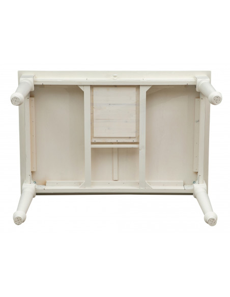 Tavolo scrittoio Country in legno massello di tiglio finitura bianca anticata 120x80x80 cm. Made in Italy