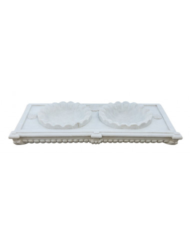 Lavabo de mármore branco de dois buracos L130xPR56xH15 cm Lavabo de mármore branco de dois buracos L130xPR56xH15 cm