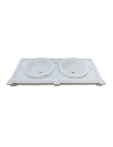 Lavabo a due buche merlettate in marmo bianco L130xPR56xH15 cm Lavabo a due buche merlettate in marmo bianco L130xPR56xH15 cm