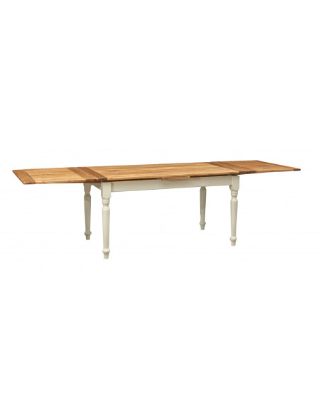 Tavolo allungabile Country legno massello di tiglio con struttura bianca anticata e piano finitura naturale 160x90x80 Made Italy