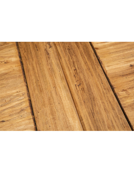 Mesa extensível artesanal Country Made in Italy em madeira maciça branca natural. Detalhe do tampo com extensão